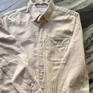 Zara Beige Casual Button-Down Shirt